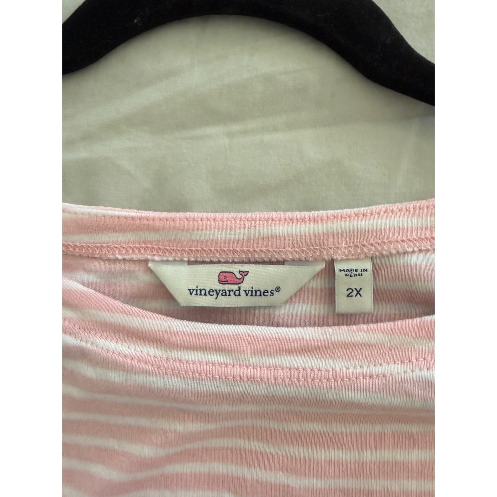 Vineyard Vines 2X Pink White Stripe Pima Cotton Modal Long Sleeve Top Coastal - Picture 6 of 7